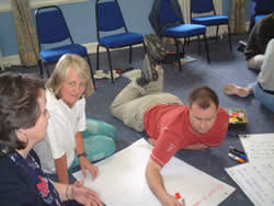 Photo: Penny Bassett (2nd from left) guides a workshop session