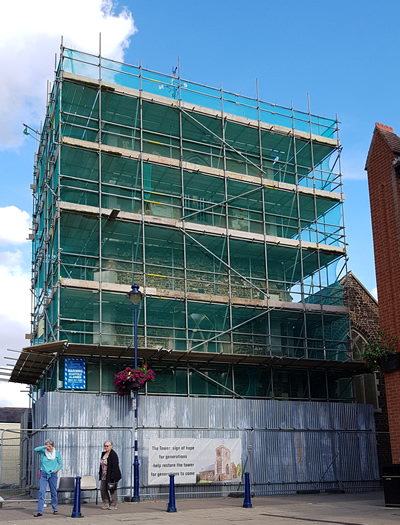 Scaffolding around our historic tower - September 2018